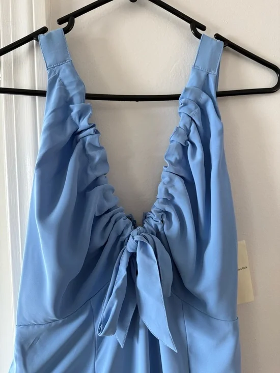 Abercrombie & Fitch Sky Blue Ruched V-Neck Midi Dress - Picture 4 of 8